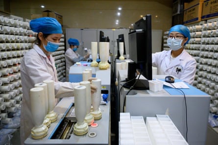 Traditional Chinese medicine products are dispensed at the Affiliated Hospital of Shanxi University of Chinese Medicine.