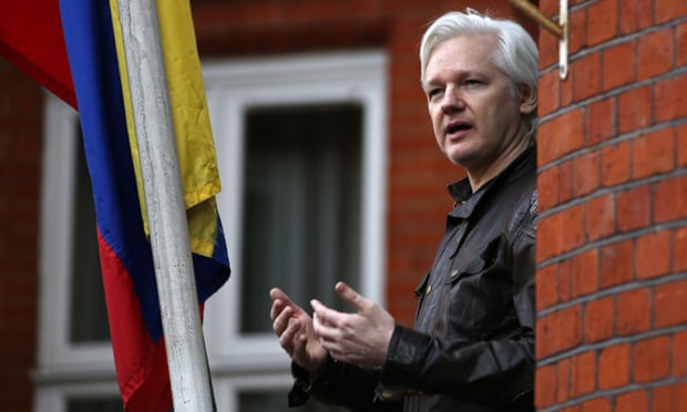 Julian Assange on the balcony of the Ecuadorian embassy on 19 May 2017.