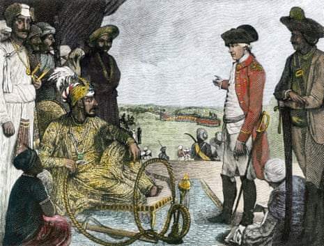 Shah Allum, Mogul of Hindostan, Reviewing Troops of the British East India Company – illustration from 1781.