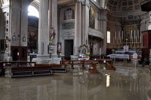 A flooded church in Castel Bolognese