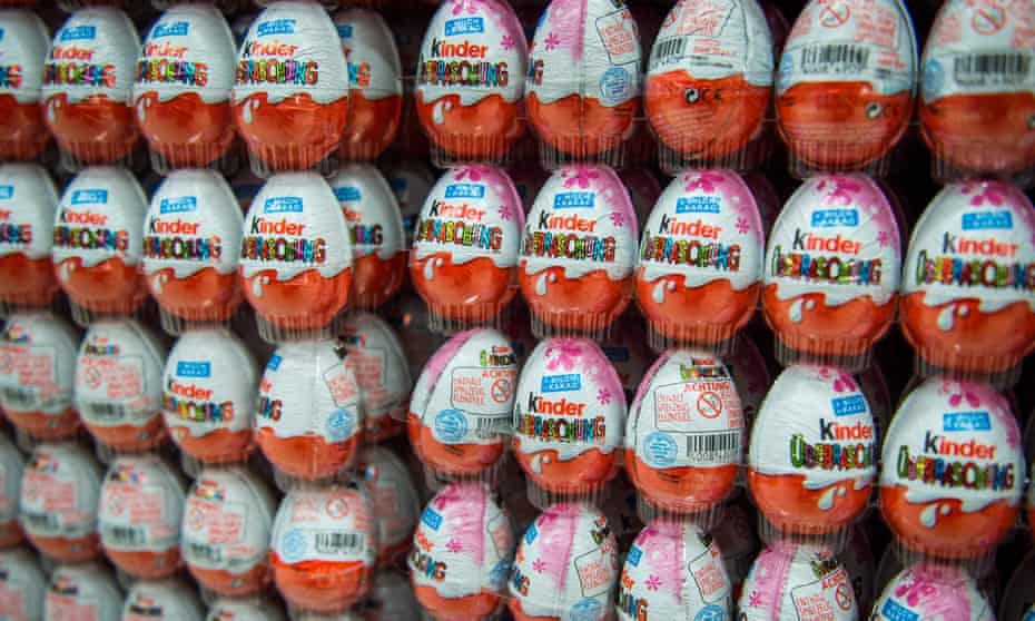 Chocolate Kinder Eggs on display in a supermarket