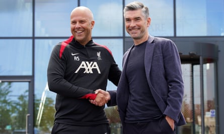 Arne Slot with Liverpool’s sporting director Richard Hughes.