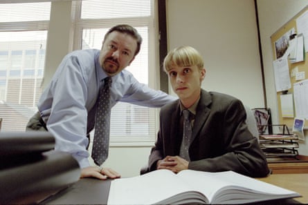 Ricky Gervais as David Brent and Mackenzie Crook as Gareth Keenan.