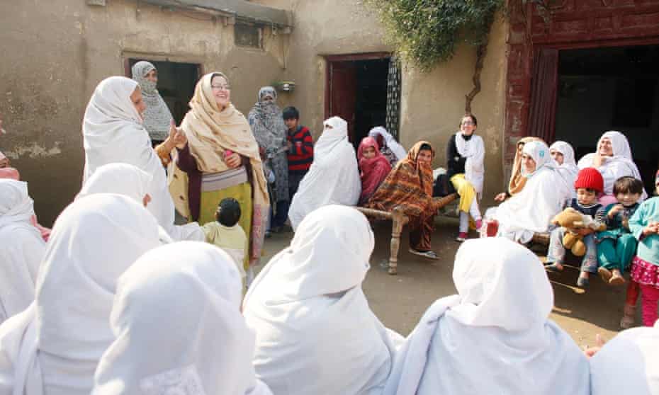 Saba Ismail, co-founder of Aware Girls with sister Gulalai, addresses women at a community event in Mardan. 