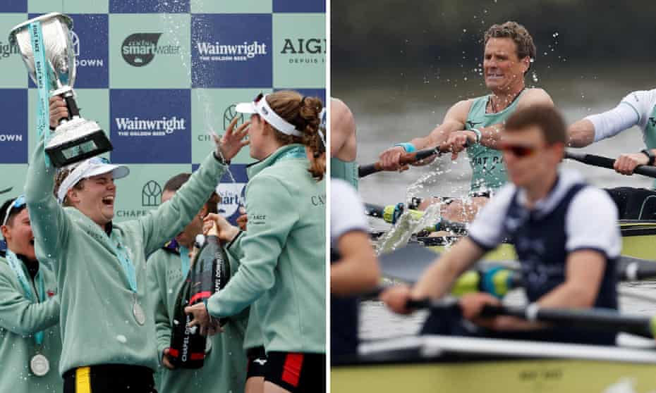 Cambridge celebrate winning the women’s boat race; James Cracknell in the men’s crew as they beat Oxford