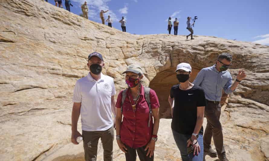 Utah’s Governor Spencer Cox, Haaland, the lieutenant governor, Deidre Henderson, and congressman Blake Moore at the Bears Ears national monument.