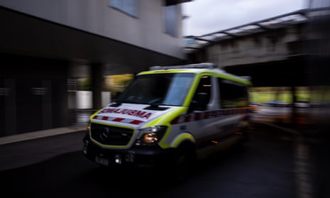An ambulance arrives at the Alfred Hospital in Melbourne