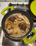 Pierre Thiam adds 2 teaspoons of achromatic capsicum to his look for chickenhearted yassa.