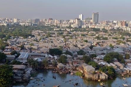 A view of Korail slum beside the Banani Lake in Dhaka.