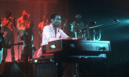 Fela Kuti on stage in 1983.