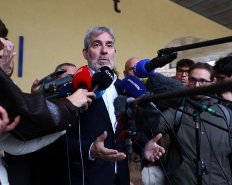 President of the Canary Islands, Fernando Clavijo, speaks to the members of the media outside the European Commission headquarters at the Berlaymont building in Brussels, Belgium.
