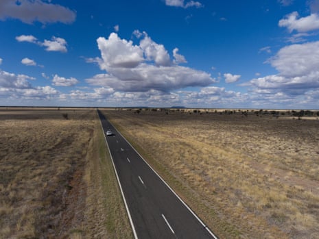 Patrick O’Callaghan and Francesca Cutri drive between Bourke and Brewarinna, Wednesday 17 May 2023.