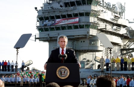 President George W Bush aboard the USS Abraham Lincoln off the California coast in May 2003.