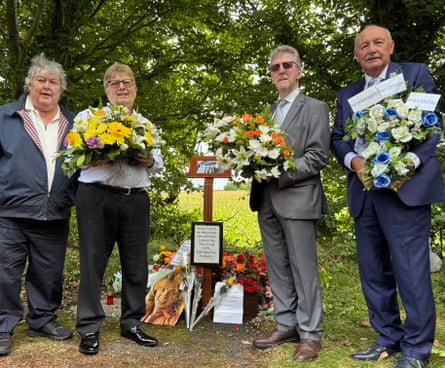 Surviving showband members (left to right) Ray Miller, Des Lee, Stephen Travers, and former road manager Brian Maguire at the memorial on the 50th anniversary of the attack.