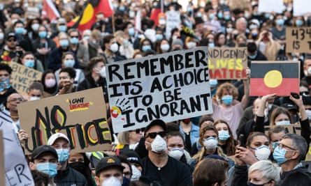 Protesters participate in a Black Lives Matter rally in Sydney on 6 June 2020