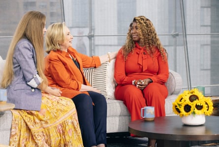 Brownlee seated on a sofa on The Kelly Clarkson Show with Chelsea and Hillary Clinton in 2022.