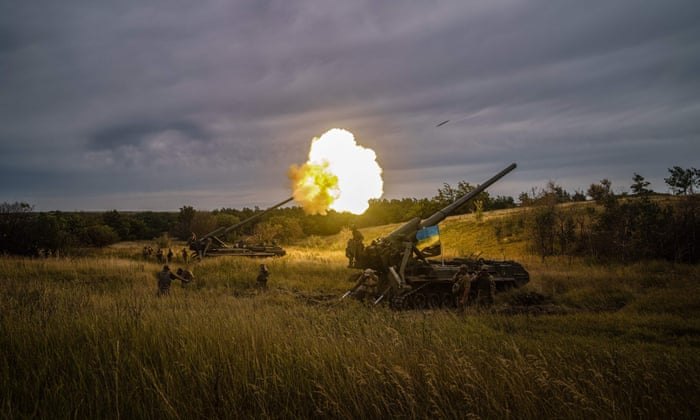 Ukrainian artillery unit fires with a 2S7-Pion, a self-propelled gun, at a position near a frontline in Kharkiv region.