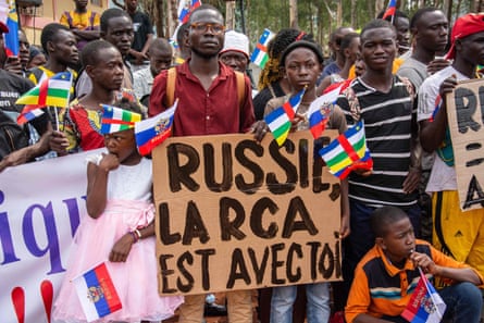 A demonstration in Bangui, Central African Republic, in support of the Russian offensive against Ukraine, in May 2022.
