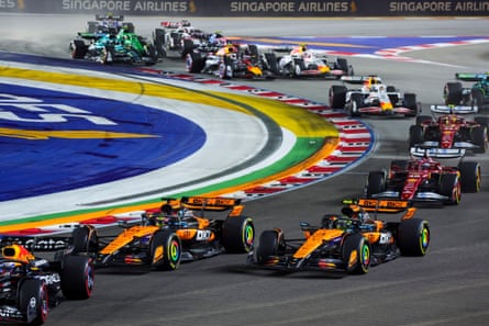Lando Norris moves past his McLaren teammate Oscar Piastri