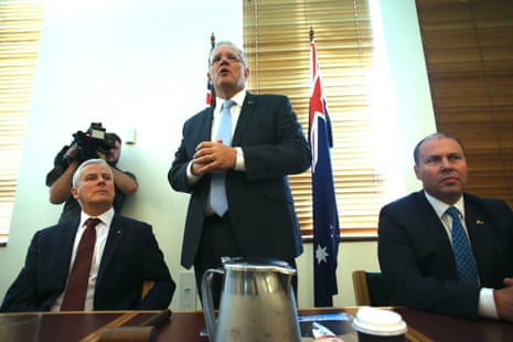 Prime minister Scott Morrison at a joint party room meeting