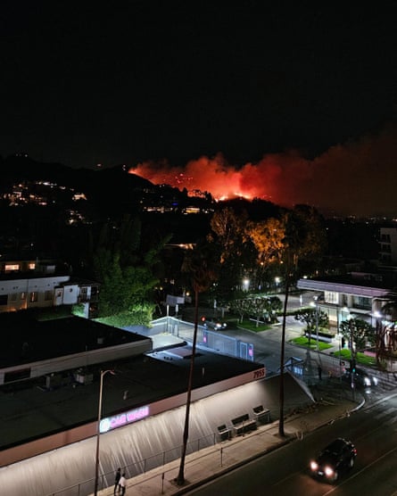 view from a high building of flames