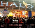 Gamers queue for the midnight release of the video game Halo 2 in New York City