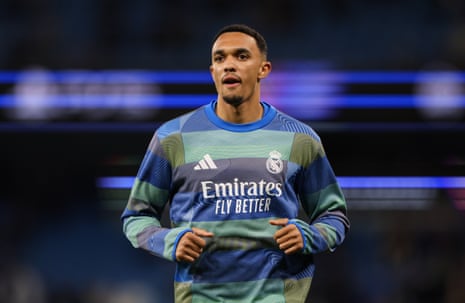 Trent Alexander-Arnold warming up ahead for Real Madrid’s Champions League last-16 second leg at Manchester City.