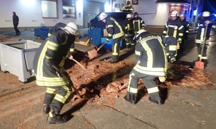 It took 25 firefighters, using shovels, hot water and torches, to remove the chocolate.