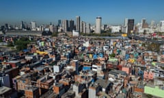 Aerial shot of closely packed houses in Villa 31, one of the largest slums in Buenos Aires.
