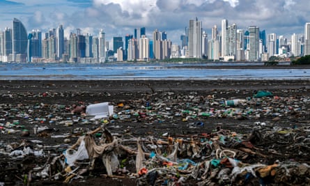 Garbage, including plastic waste, is seen at the beach in Costa del Este, Panama City.
