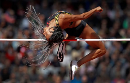 Belgium’s Nafi Thiam clears the bar in the high jump before going on to win the women’s heptathlon.