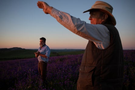 Charlie Arnott and Hamish McKay on Arnott’s property near Boorowa, New South Wales.