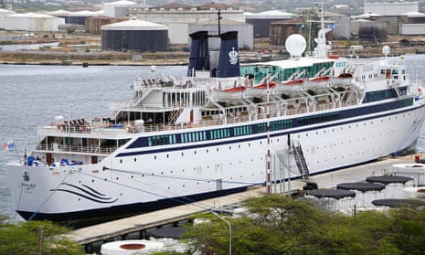 The 440-ft ship, the Freewinds, owned and operated by the Church of Scientology, is docked under quarantine from a measles outbreak in port in Willemstad, Curaçao.