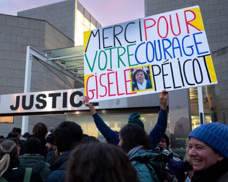 Supporters of Gisèle Pelicot outside the Avignon courthouse in December 2024, as a verdict is awaited in the rape trial of Dominique Pelicot and 50 other men.