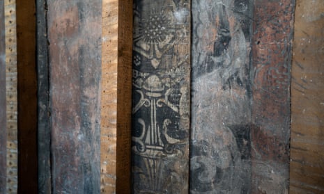 A detail of the 16th-century wall paintings at Calverley Old Hall.