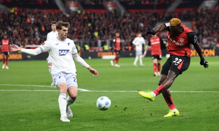 Victor Boniface opens the scoring for Bayer Leverkusen against Hoffenheim