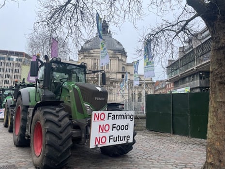 Farmers protesting outside the QE2 centre in London