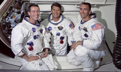 Walter Cunningham, right, with Donn Eisele, left, and the Apollo 7 mission commander, Wally Schirra, in 1968.