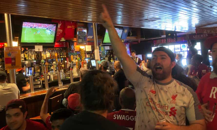 Liverpool fans in a San Francisco bar watch their side in the Community Shield against Manchester City in 2019.