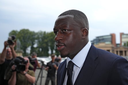 Benjamin Mendy arrives for the first day of his trial at Chester crown court.