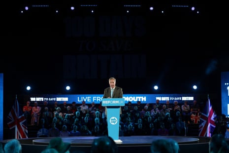 Nigel Farage speaking at a Reform UK rally in Plymouth.