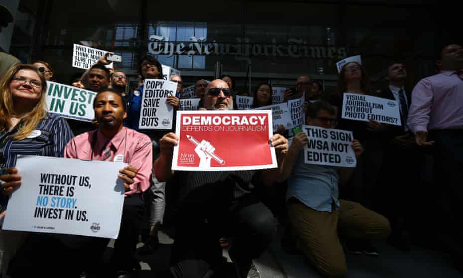 New York Times employees protest against planned cutbacks in 2017.