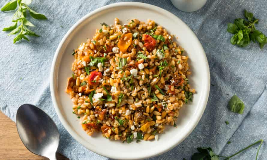 A homemade farro salad.