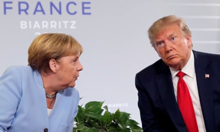 Donald Trump meets Angela Merkel at the G7 summit in Biarritz, France, in 2019. ‘He has always been particularly rude to Merkel,” a former White House official said.
