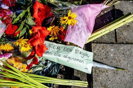 Flowers left at the home of Derk Wiersum with the message ‘Another warrior was taken from us’.