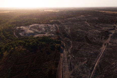An aerial view of scorched heathland in Dunwich.