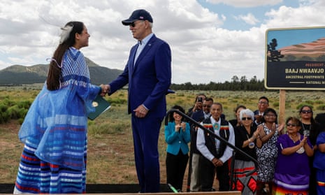  Joe Biden in Tusayan, Arizona, on Tuesday, when he created a new national monument near the Grand Canyon, and talked up his administration’s climate legislation.