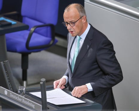 Chancellor Friedrich Merz delivering a government statement at the Bundestag in Berlin.