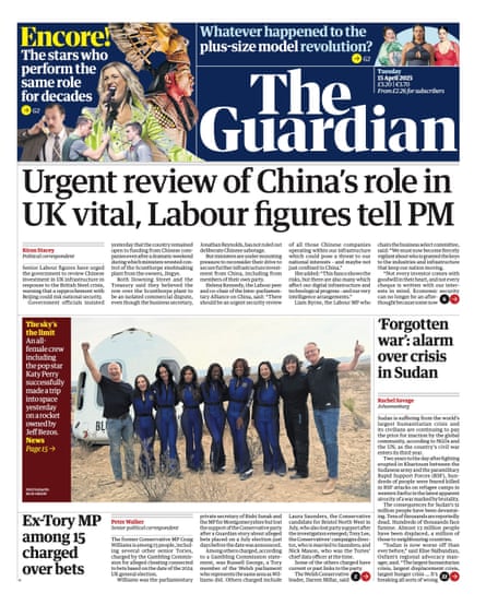 Guardian front page, Tuesday 15 April 2024