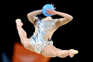 Ashari Gill of Australia in action during the rhythmic gymnastics team final and individual qualification.